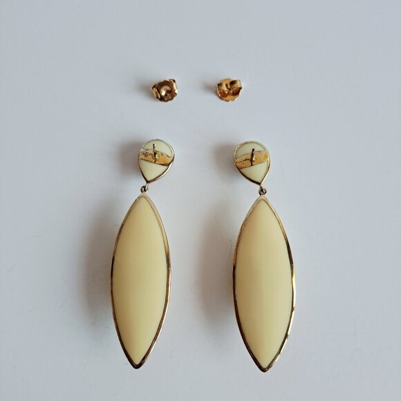 New Angelique de Paris Long White Green Natural Stone Gold Plated Earrings - Picture 10 of 15
